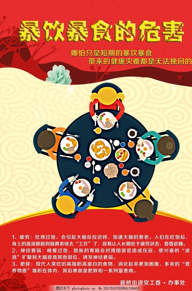 食品海报,春节 暴饮暴食 危害 红色 创意-图行天下图库