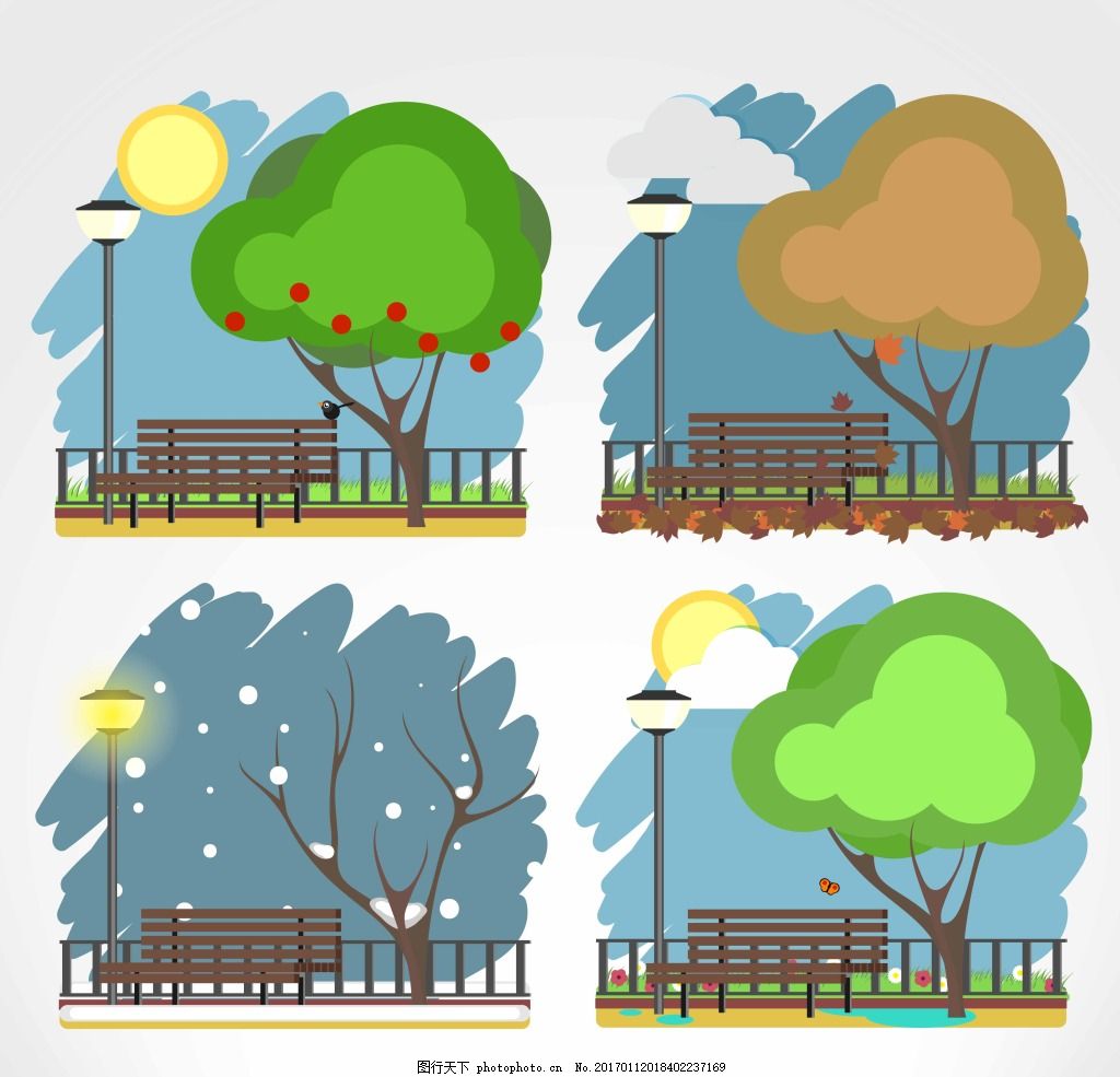 四颗春夏秋冬的树插画矢量图片素材-编号29171948-图行天下