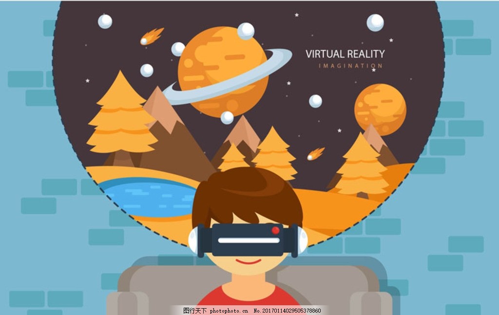 戴VR虚拟现实眼镜看电影的青年,广告 海报 体