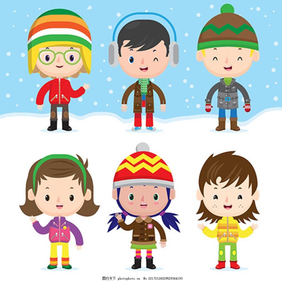 卡通冬天里可爱的儿童孩子,宝宝 宝贝 婴儿 幼儿园-图行天下图库