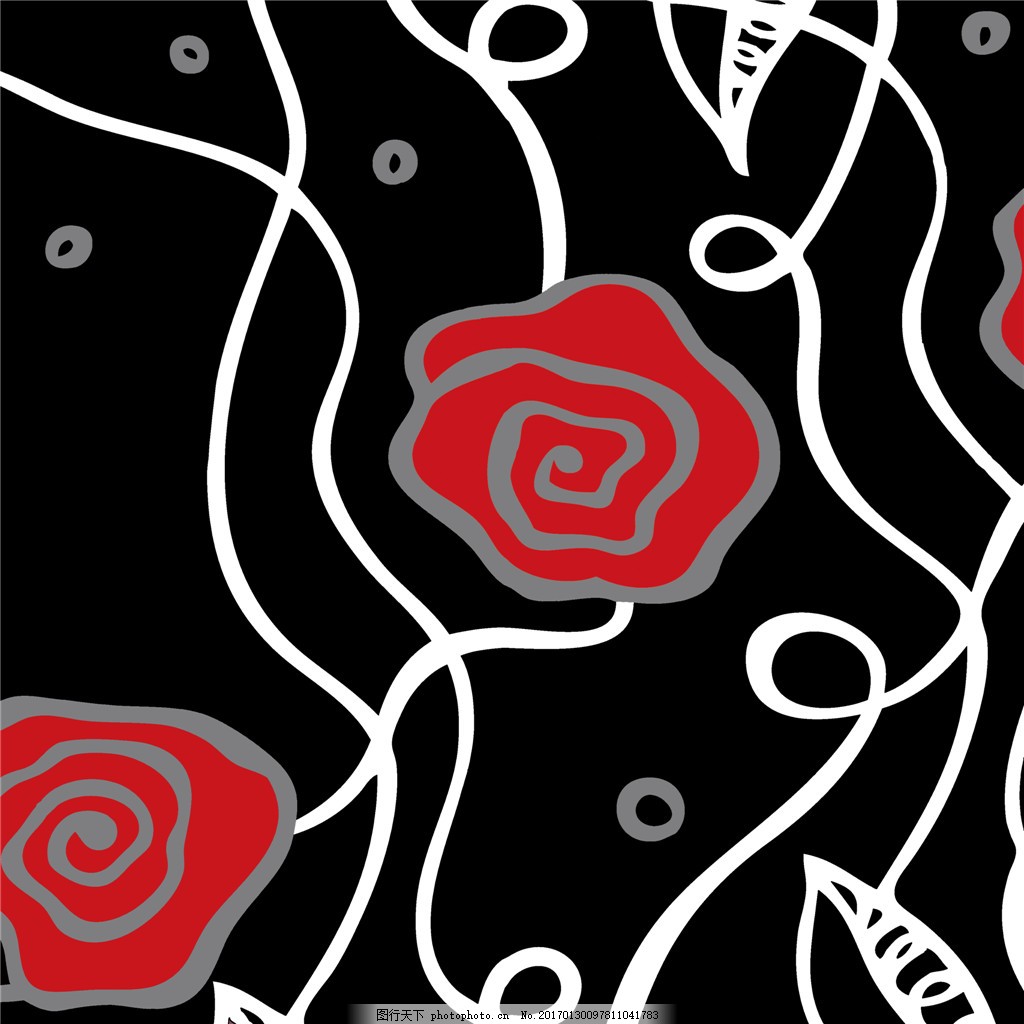 黑色背景玫瑰花装饰画 抽象 手绘