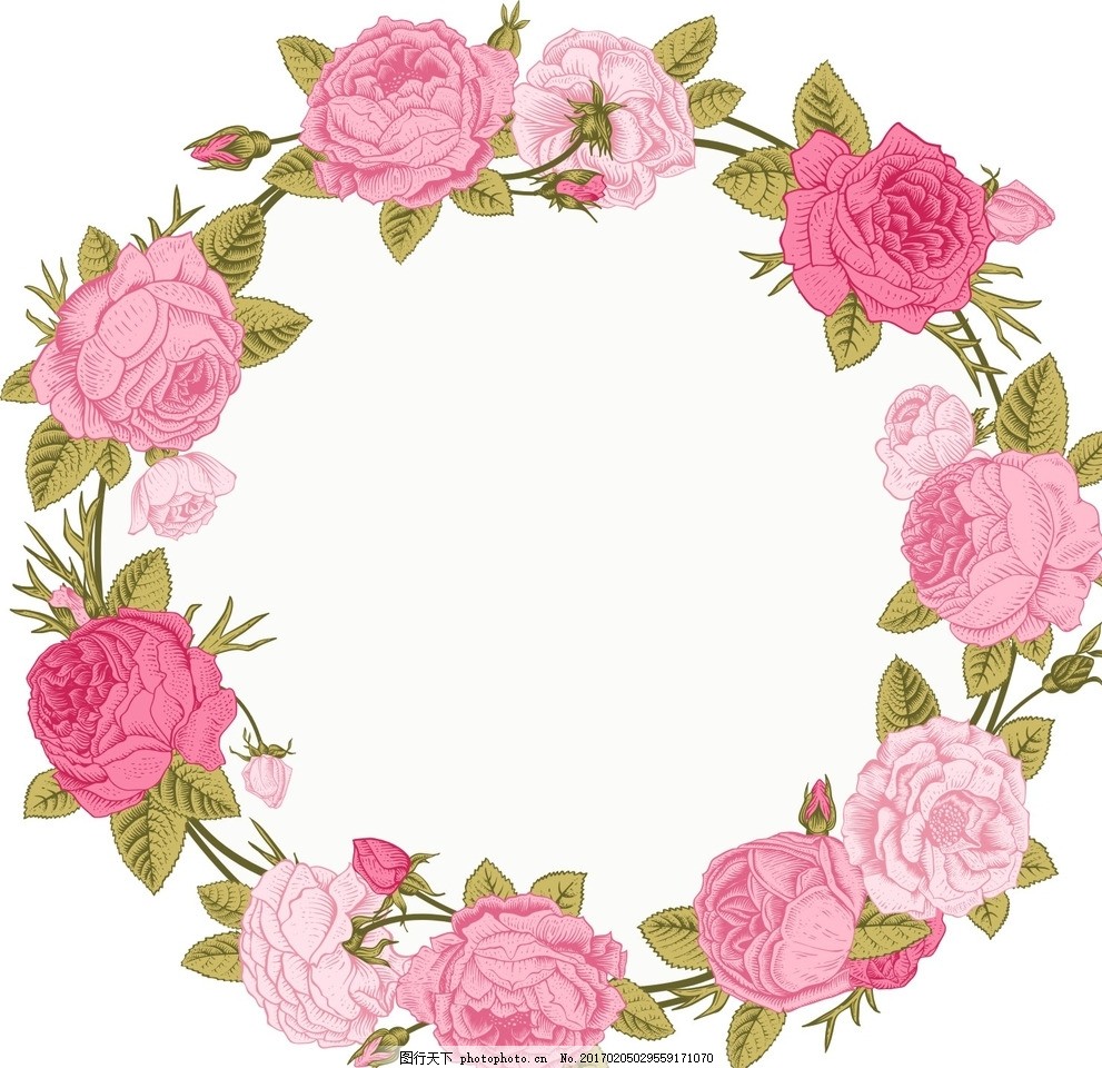 圆形花朵花藤,矢量素材 手绘花朵 迎宾牌 婚庆素材-图行天下图库