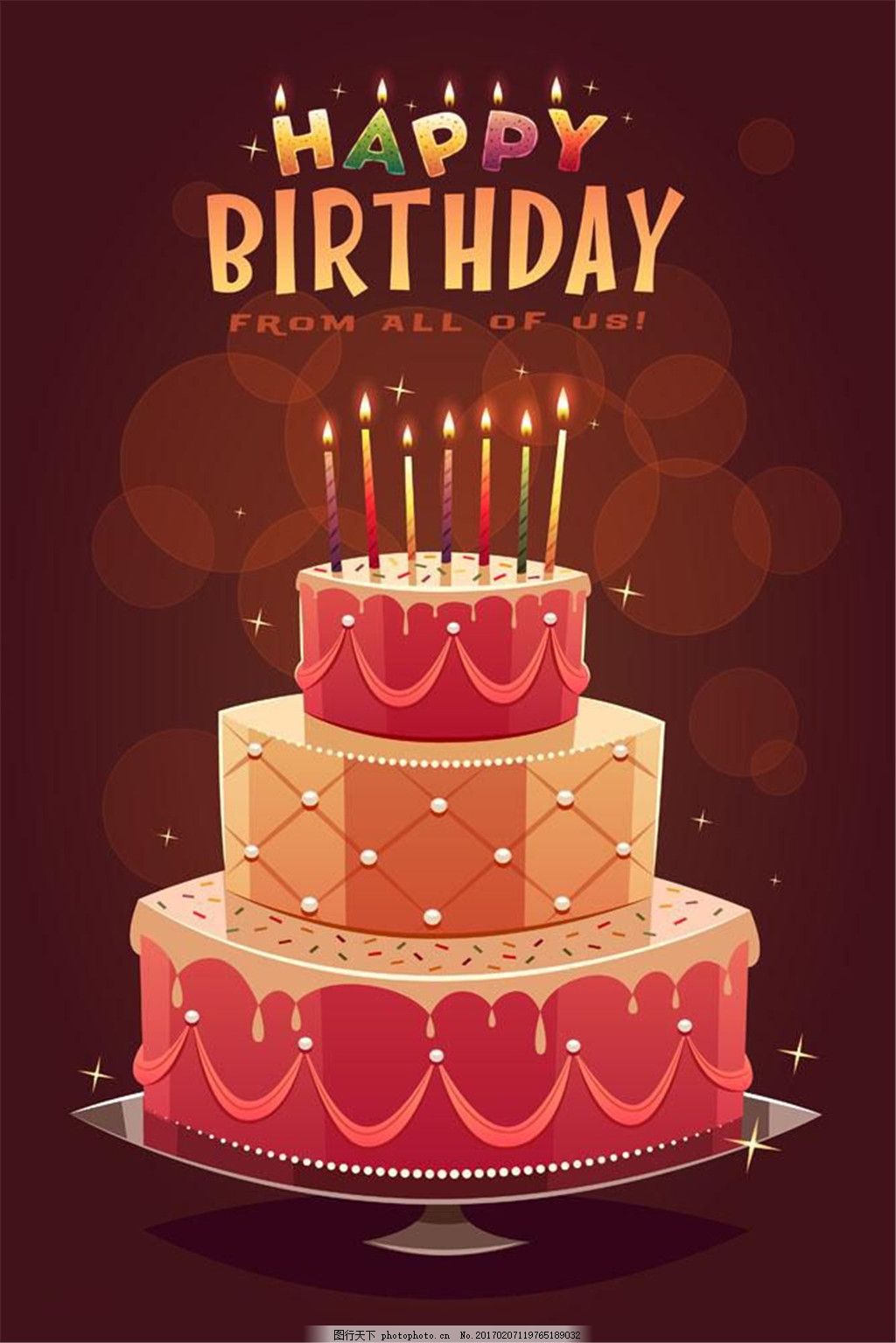 彩色生日蛋糕设计图片,美味 三层 烛光 温馨 英文-图行天下图库