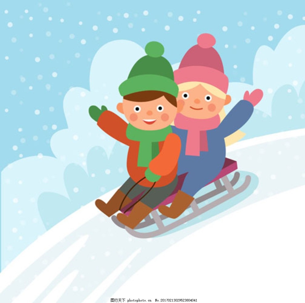 卡通儿童节玩雪撬车的男孩,宝宝 宝贝 婴儿 孩子