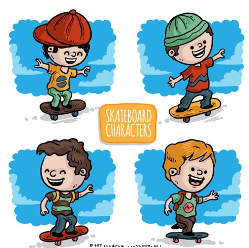 水彩儿童节玩滑板的孩子,宝宝 宝贝 婴儿 幼儿园