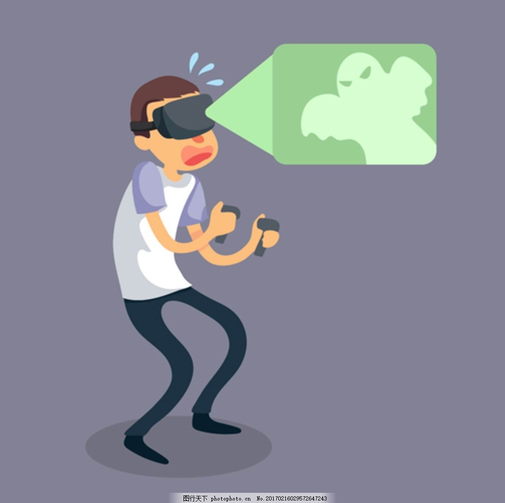 卡通戴VR虚拟现实眼镜男孩,广告 海报 体验区