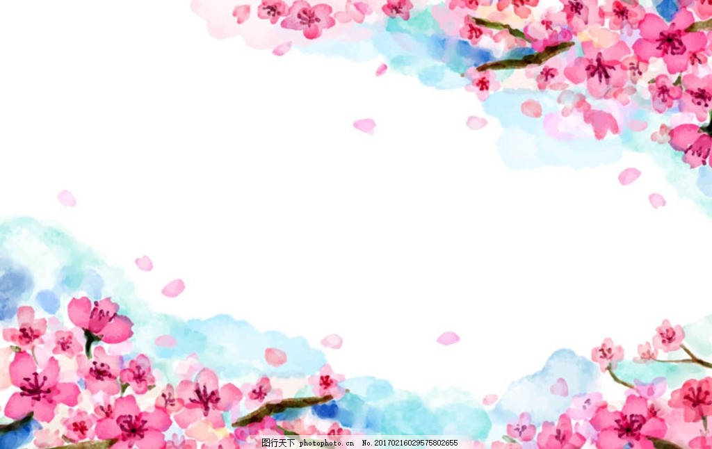 漂亮的手绘水彩樱花背景