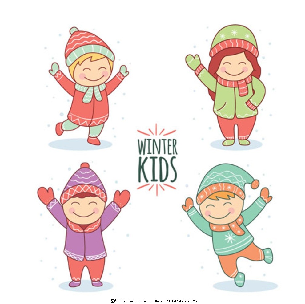 卡通冬天快乐的孩子,宝宝 宝贝 婴儿 儿童 幼儿园-图行天下图库