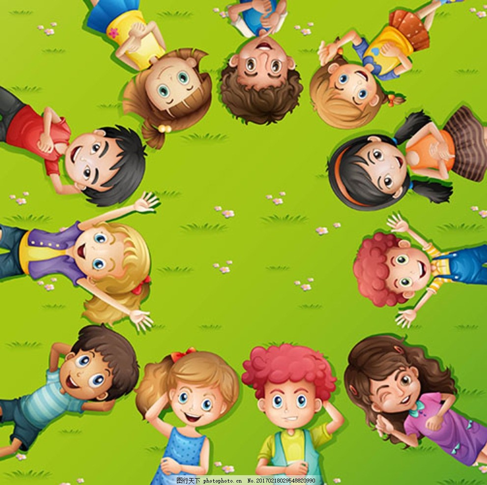 卡通儿童节草坪上的孩子,宝宝 宝贝 婴儿 幼儿园 小学生-图行天下图库