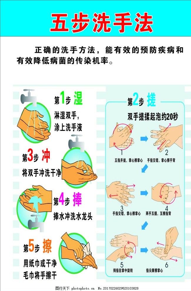 五步洗手法,后勤管理 洗手方法 卫生安全 后勤人