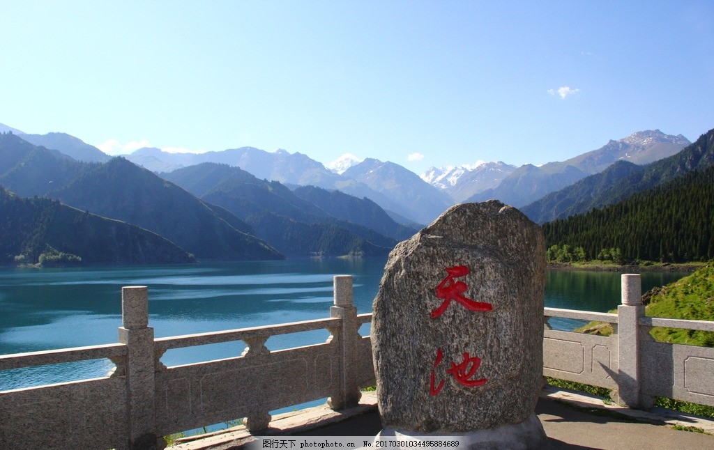 天池 松树 小路 风光 新疆 夏天 绿色 天山 天山天池图片 摄影 旅游