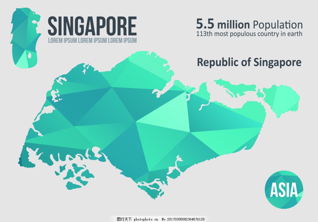新加坡多边形地图,矢量素材-图行天下图库图片