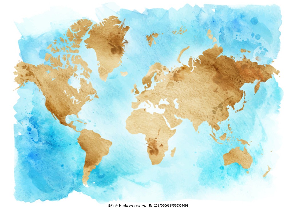 水彩牛皮纸效果世界地图背景矢量素材图片