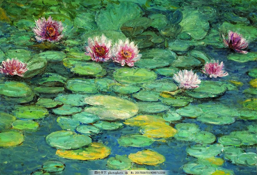 油画荷花作品欣赏_夏天荷花油画棒范画_池塘荷花青蛙油画棒画_名家荷花