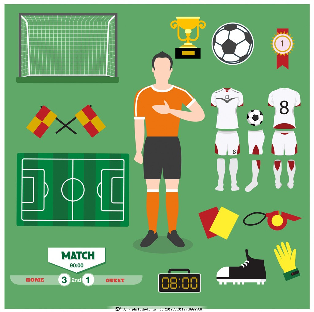 足球图标说明各种颜色,概念 插图 扁平化 足球元