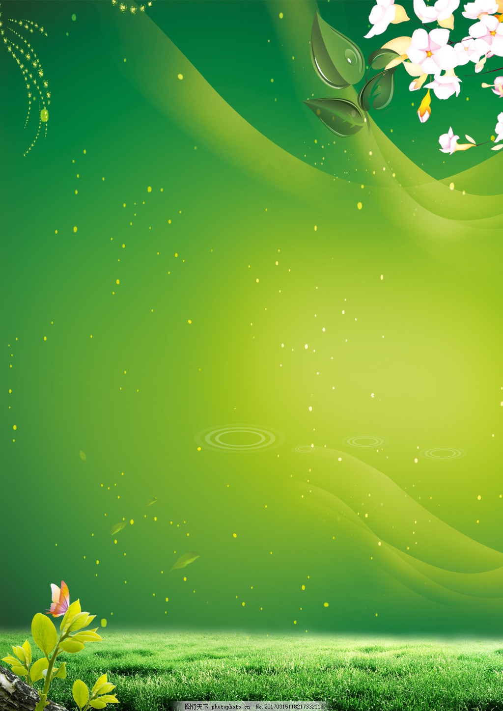 绿色海报主题背景,绿草 花朵-图行天下图库