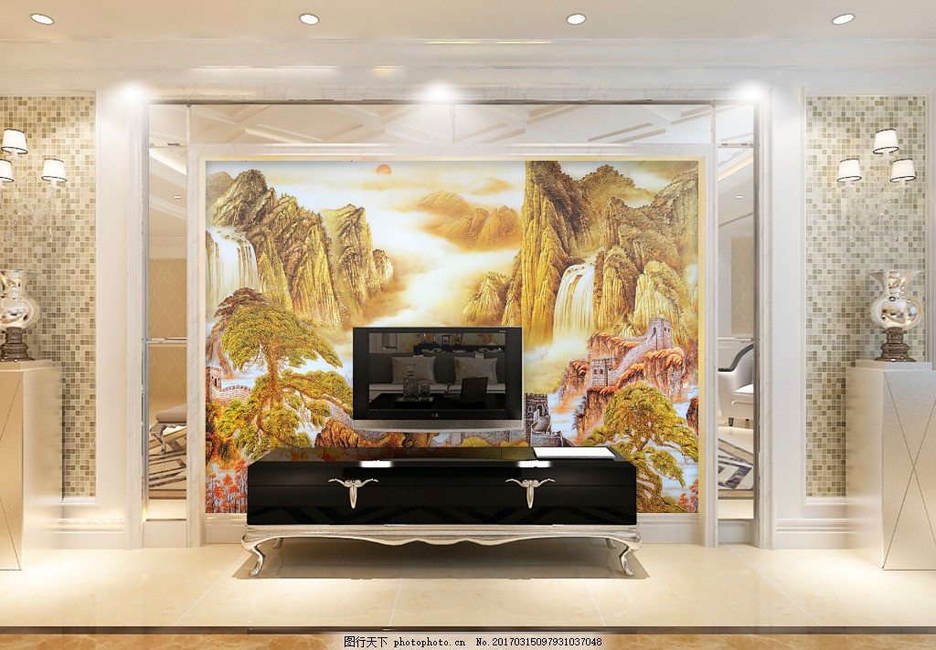 水墨山峰背景墙,壁纸 风景 高分辨率图片 高清大