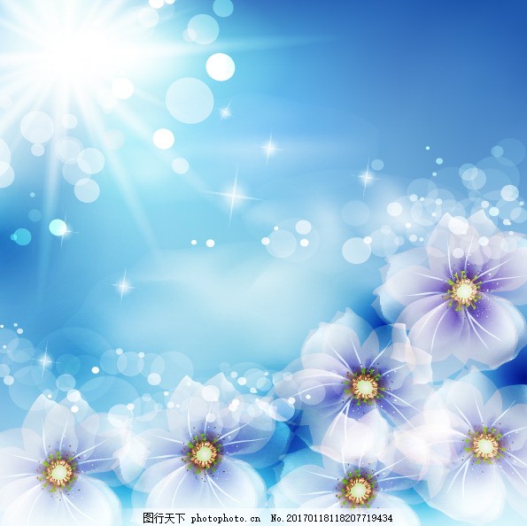 闪亮的背景与幻想的花朵和sun Glares图片 广告背景 底纹边框 图行天下素材网