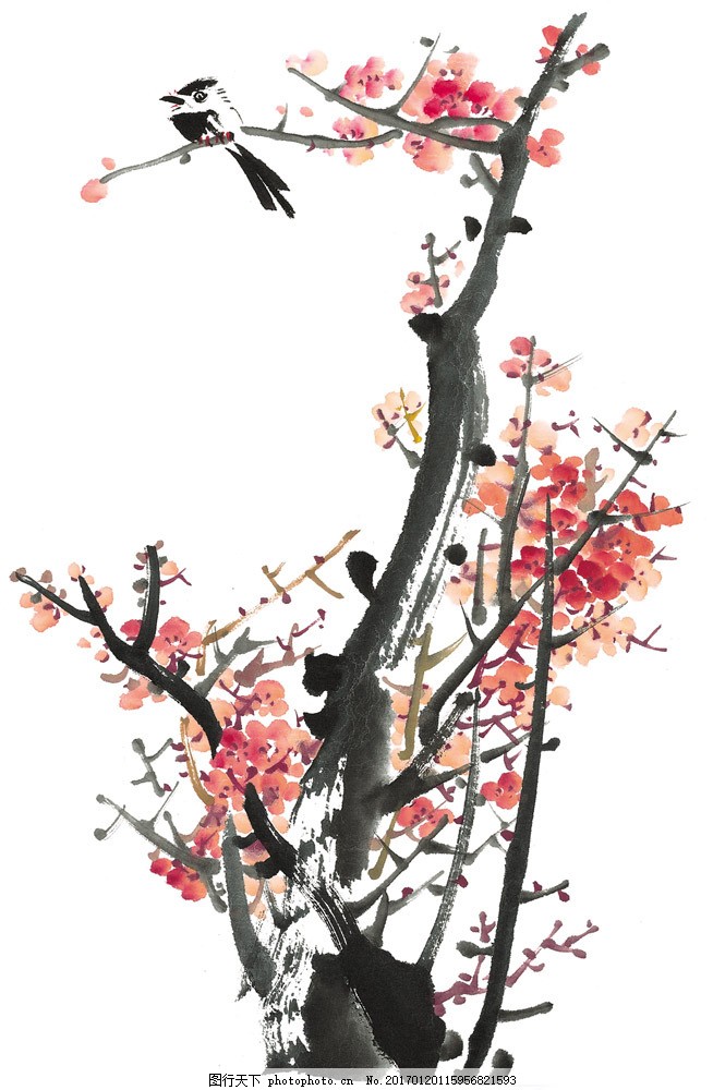 花鳥画, 水墨画,公梅花,現代美術、油絵、水彩画、抽象絵画, 現代