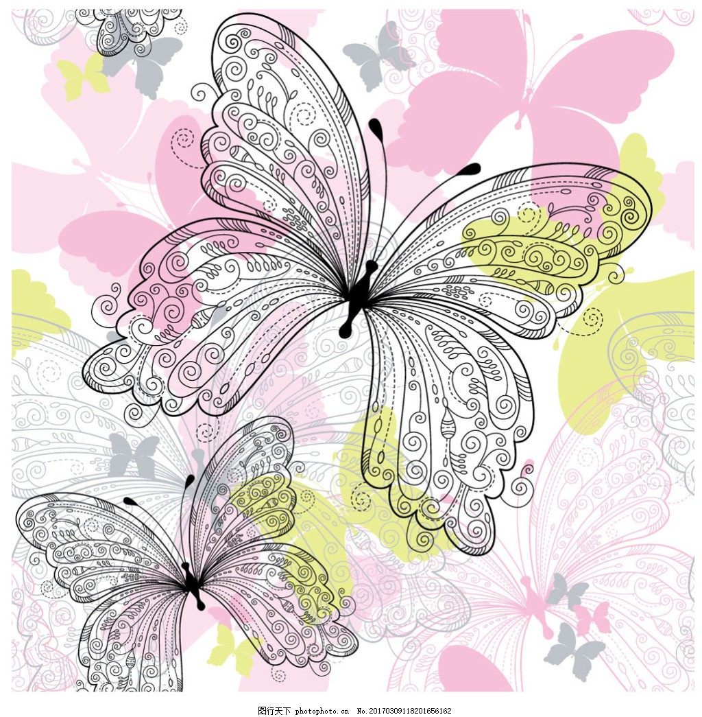 手绘蝴蝶图案矢量背景素材图片_广告背景_背景底纹-图行天下素材网